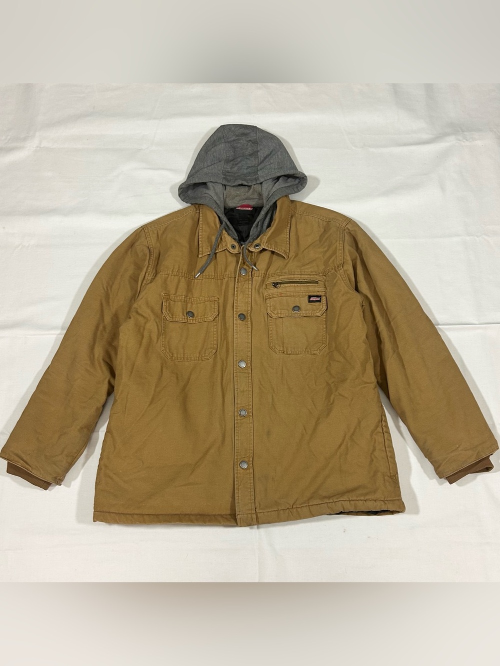 Dickies Mens Sz XL Zip Snap Work Jacket Duck Canvas Quilted Lined Barn Hood Tan